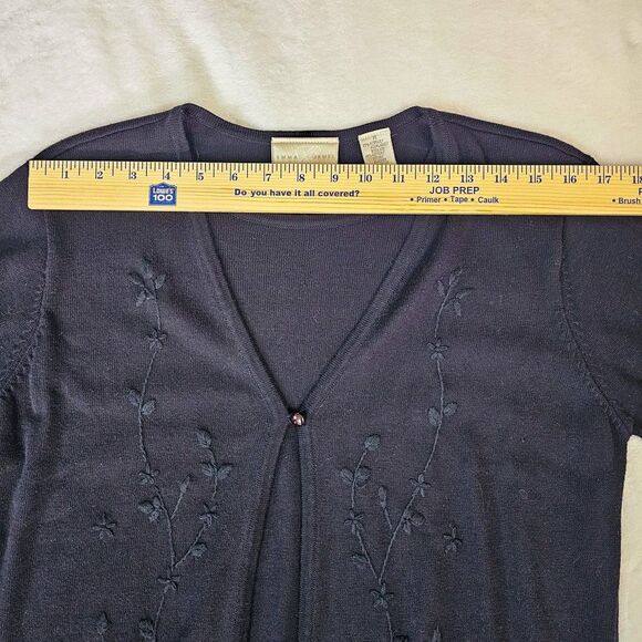 Vintage Emma James Short Sleeved Embroidered Black Sweater Size M - Picture 8 of 12